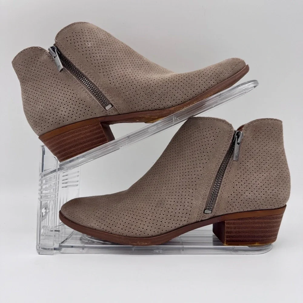 Lucky Brand Basel Perforated Taupe‎ Suede Ankle Booties Womens 9M Boho Western